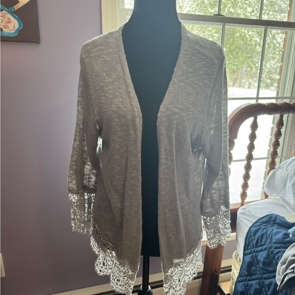 Faded Glory Women's Taupe Lace Hem Cardigan